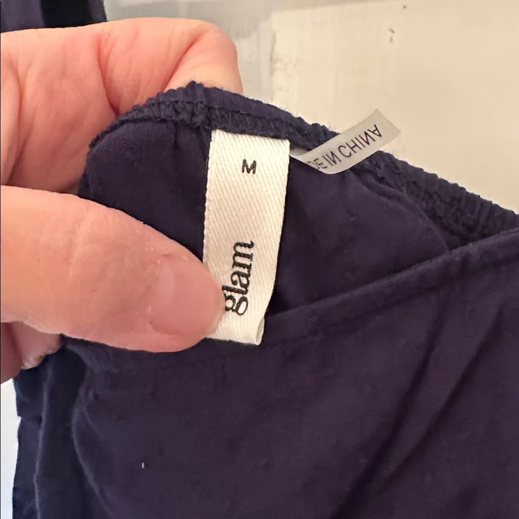 Glam Navy Tiered Ruffle Dress size M EUC - Image 2