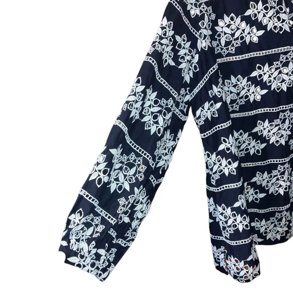 Chicos Black & White Eyelet Embroidered Cut Out Blouse Sz 3 US 16/18 #760 - Image 5