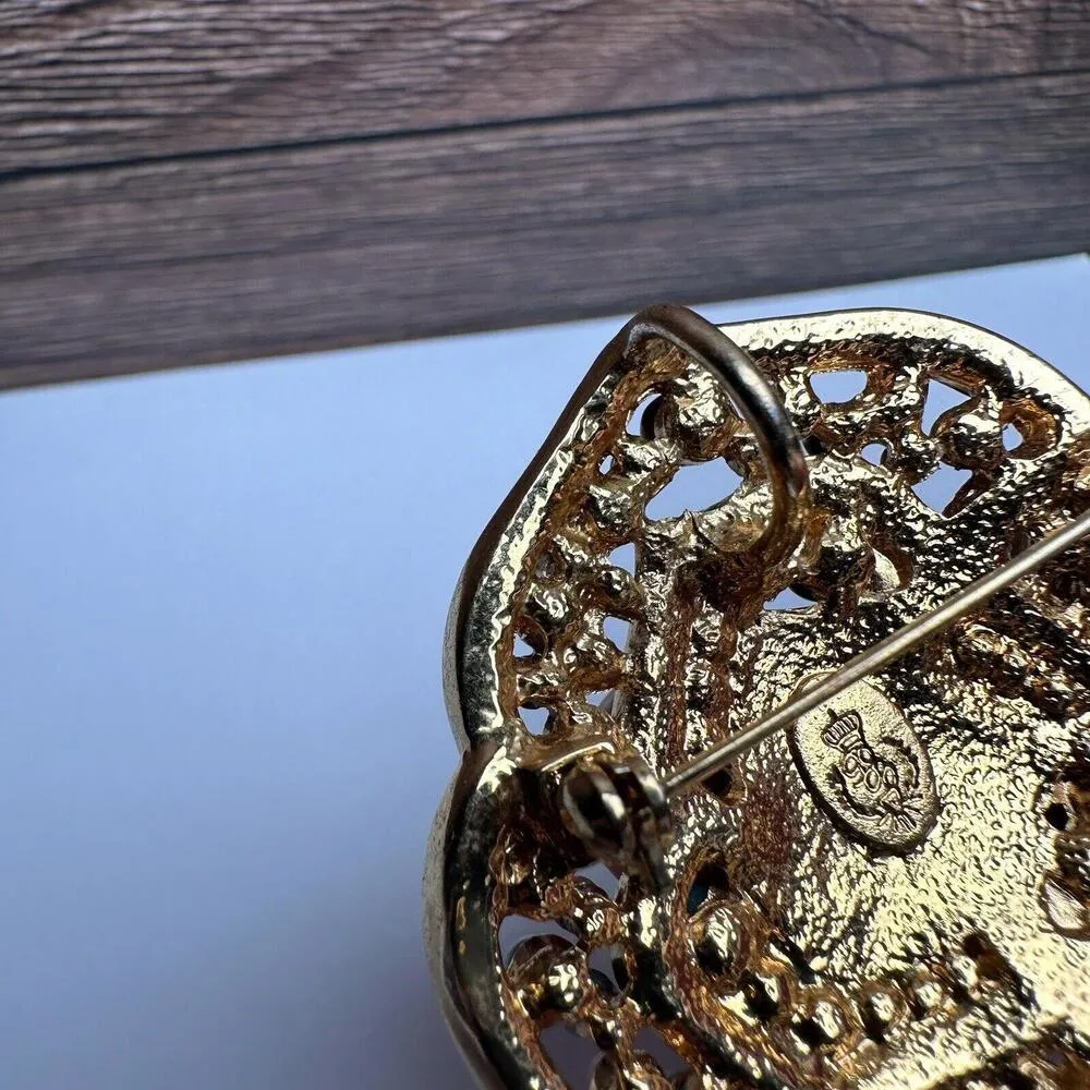 Premier Designs Flower Blue Red Brooch Pin Gold Tone Dual Use Pendant - Image 8