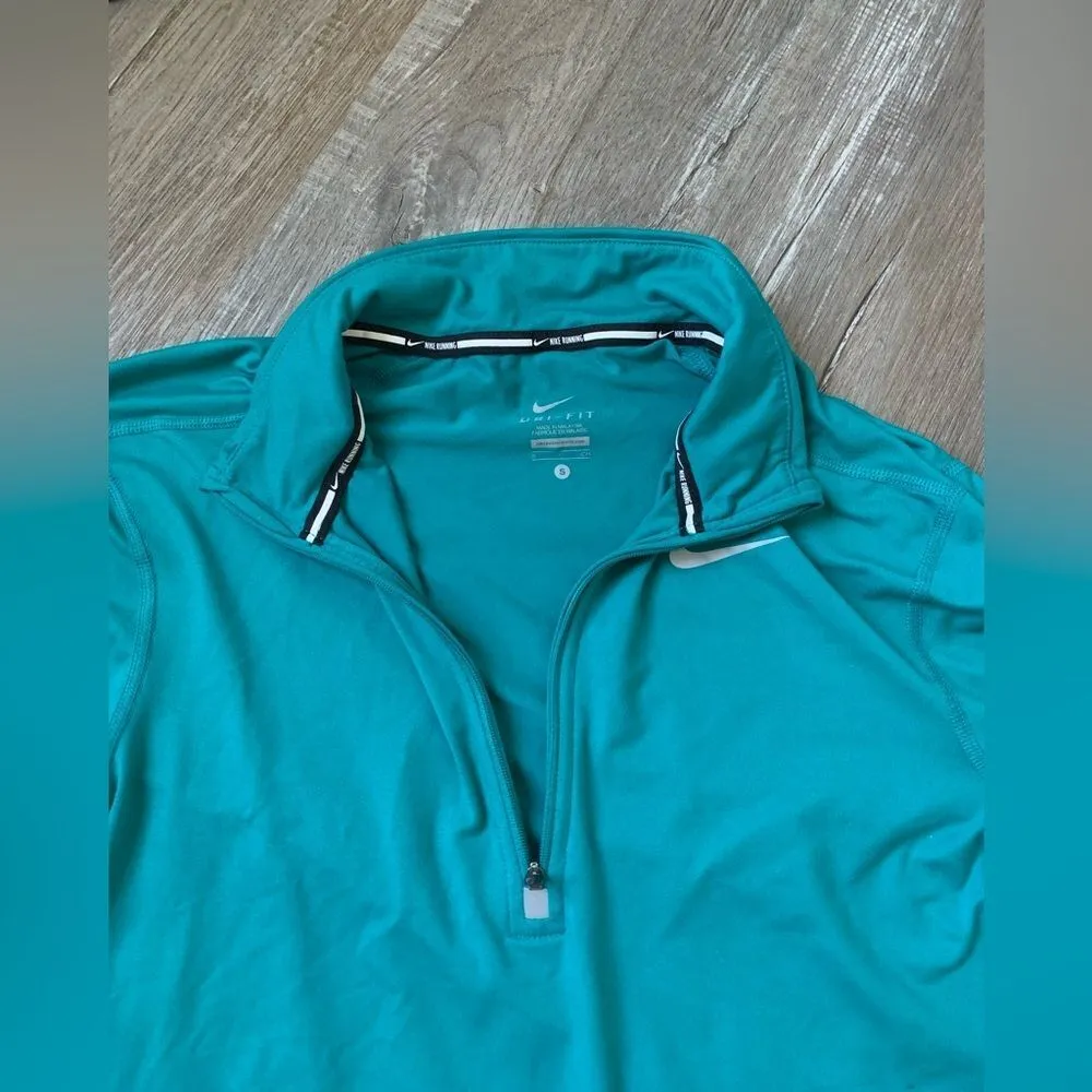 Nike Dri Fit Running Quarter Zip Long Sleeve Jacket Top Athleisure Teal Blue S - Image 6