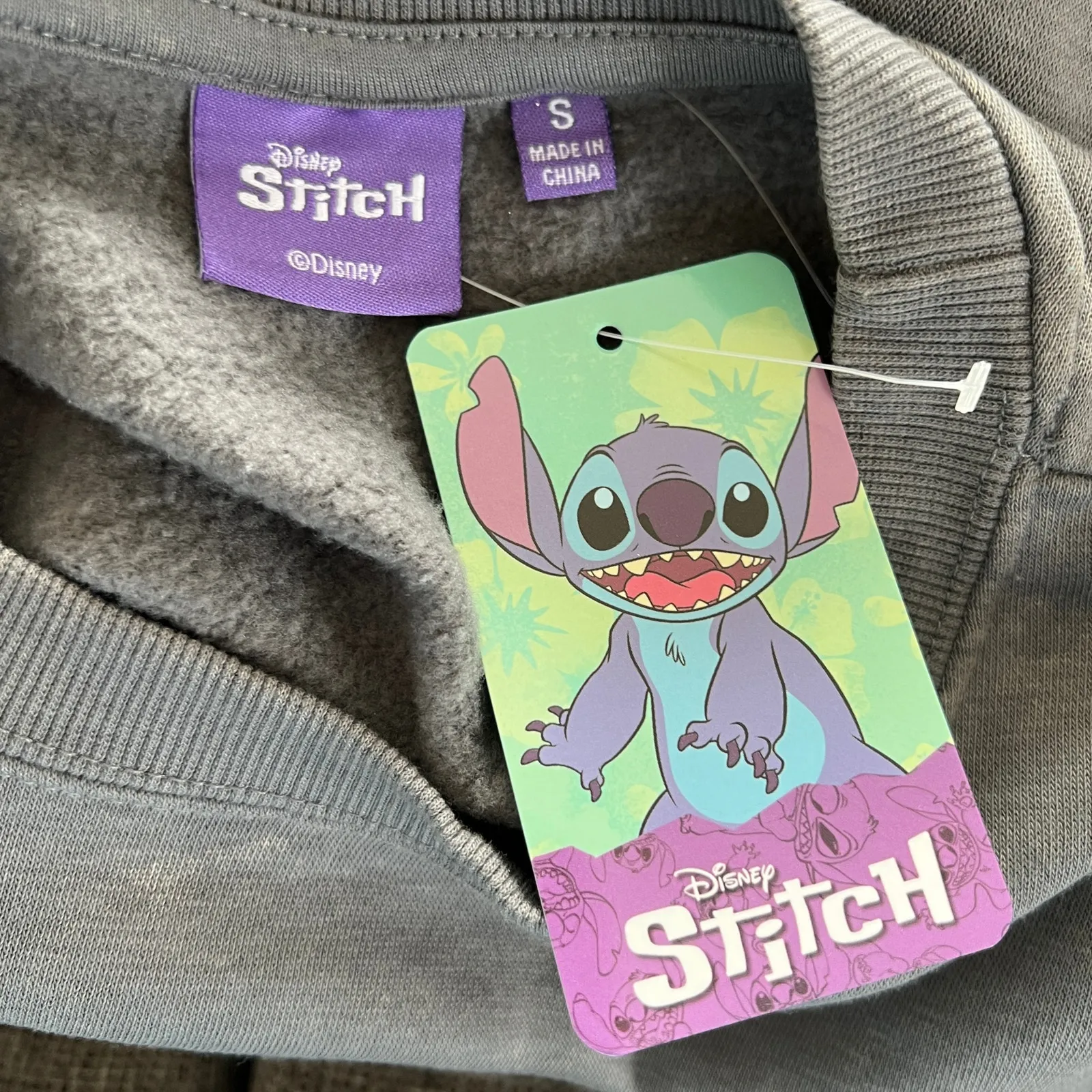 DISNEY STITCH Unisex Gray Blue Sweatshirt Screen Print Colorful Comfort NEW - Image 3