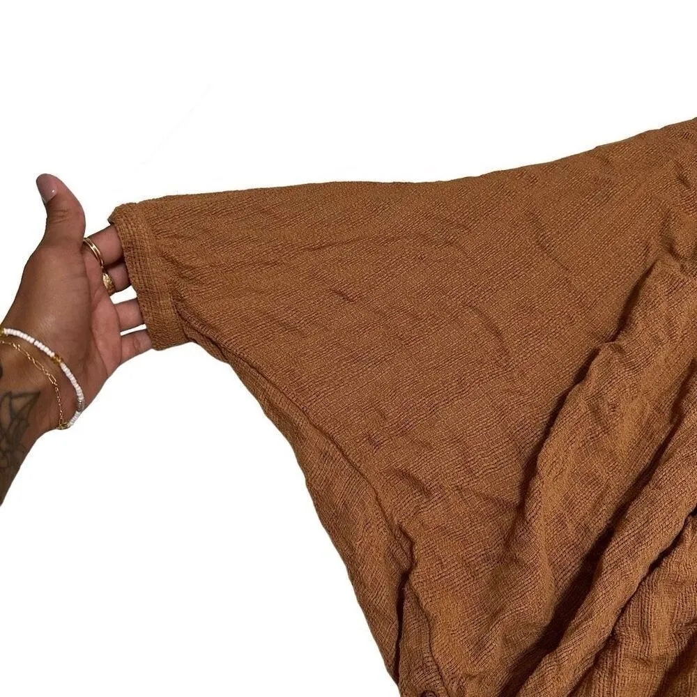 Free People / NWT Batwing Rustic Orange Brown V-neck Button Shirt Fall - Image 3