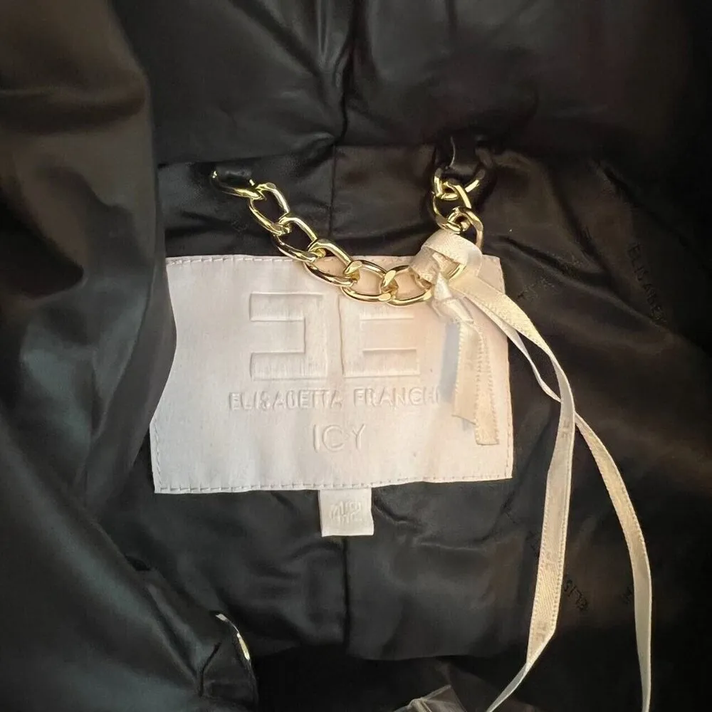 NWT Elisabetta Franchi Black Down Jacket With Hood SZ 42 M Removable sleeves Size M - Image 3