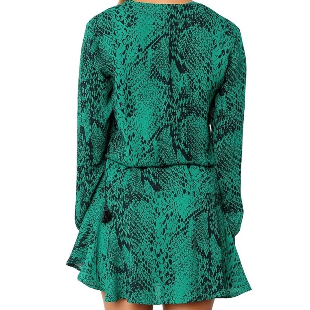 Karina Grimaldi Jackie Verde Pillar mini dress snakeskin green black Sz S - Image 2