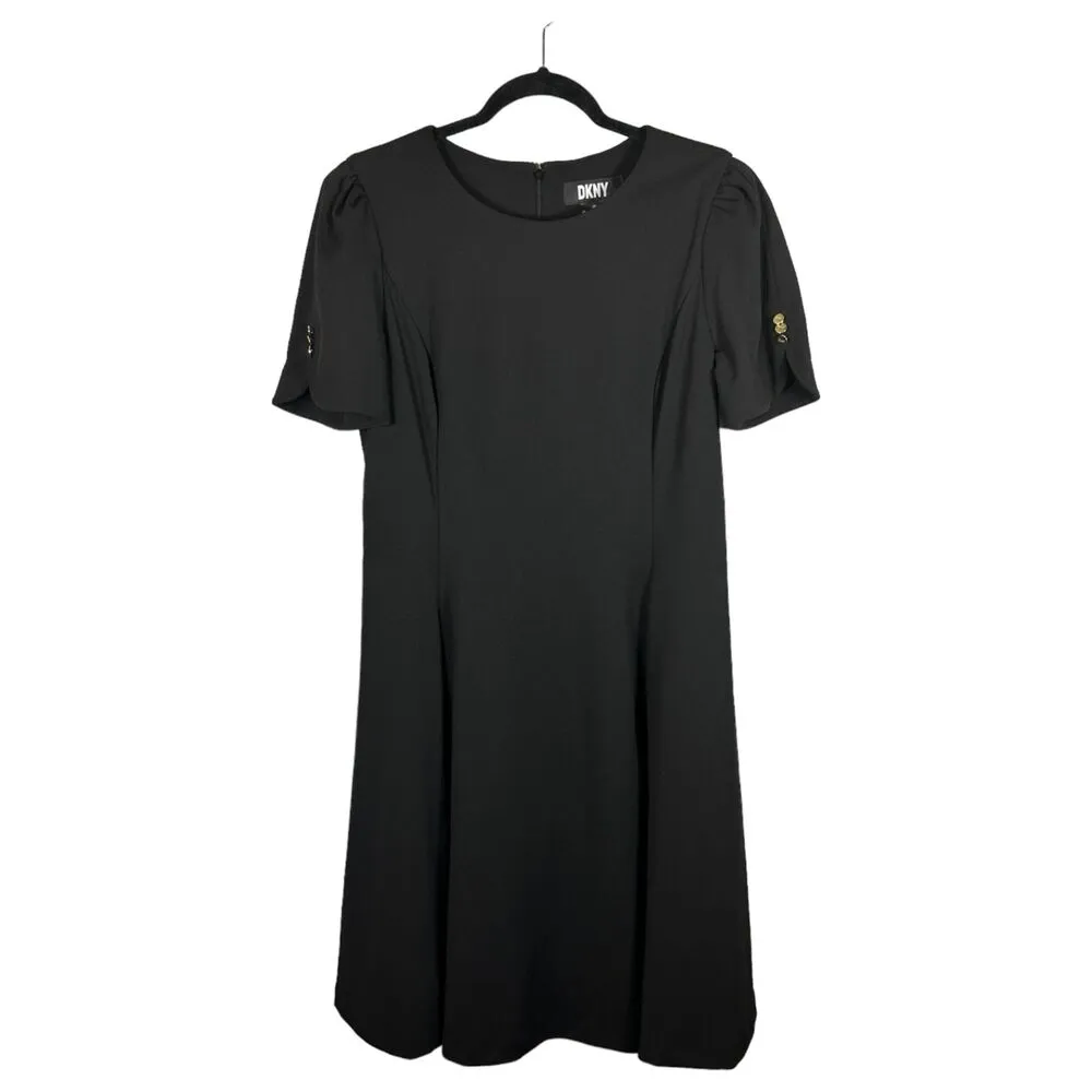 DKNY Button Sleeve Fit and Flare Black Dress Size 12 NEW with Tags - Image 4