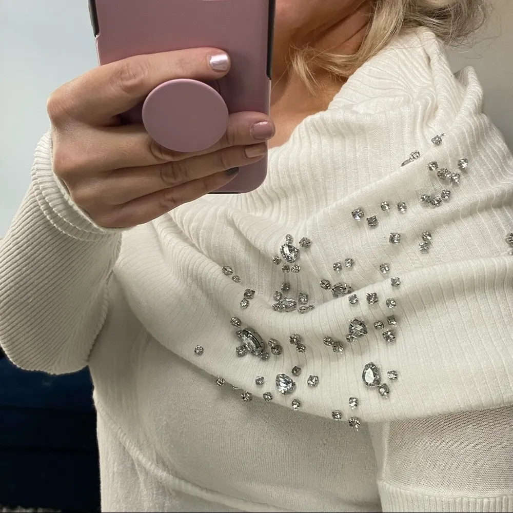 Victoria's Secret Winter White Bejeweled Sweater Dress with Tie Waist - Image 4