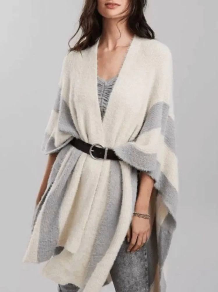 Saturday Sunday Anthropologie Fuzzy Knit Open Cardigan Sweater Poncho Shawl - Image 2