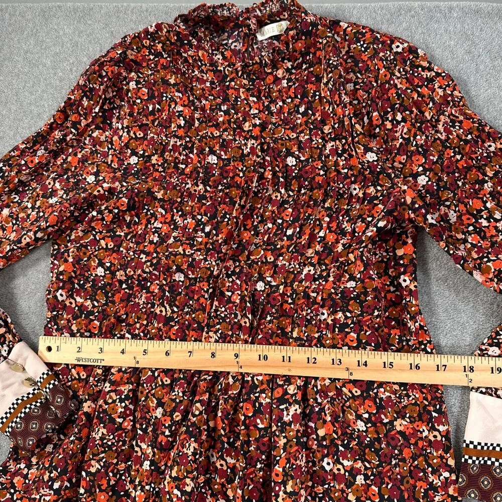 Marie Oliver Catie Midi Dress Size Small Silk Floral Long Sleeve High Neck Pleat - Image 8