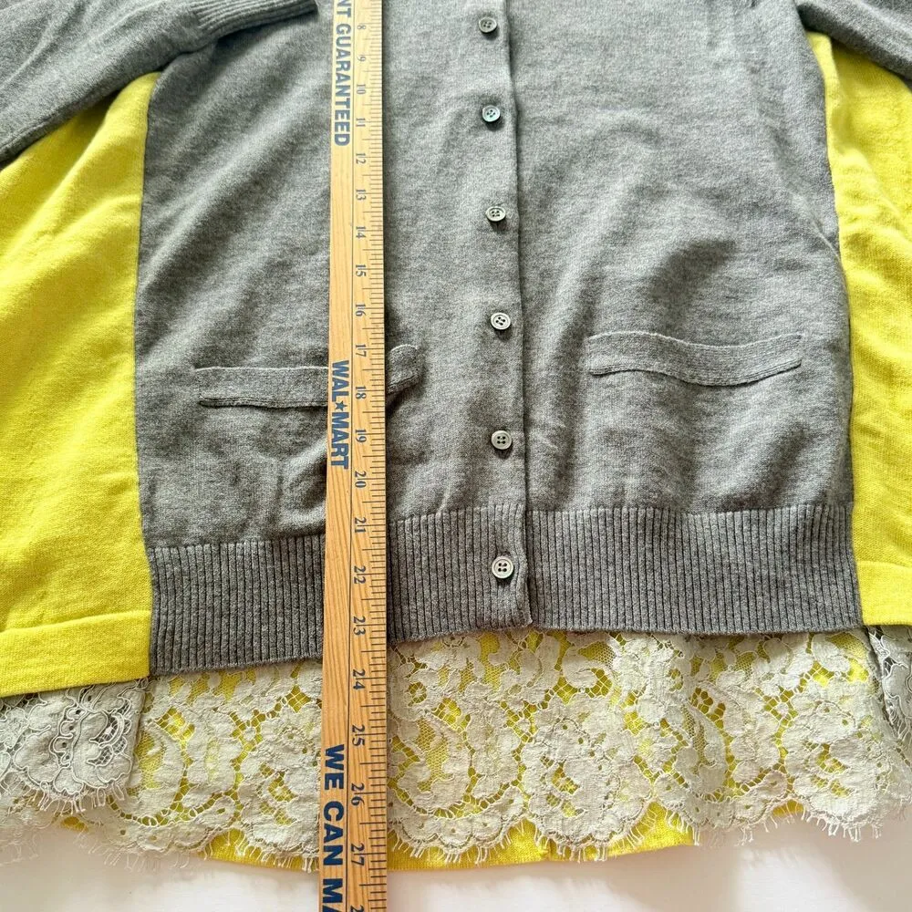 Sacai Wool Blend Lace Docking Gray Yellow Paneled Knit Japan Cardigan Sz 2 (M) - Image 7
