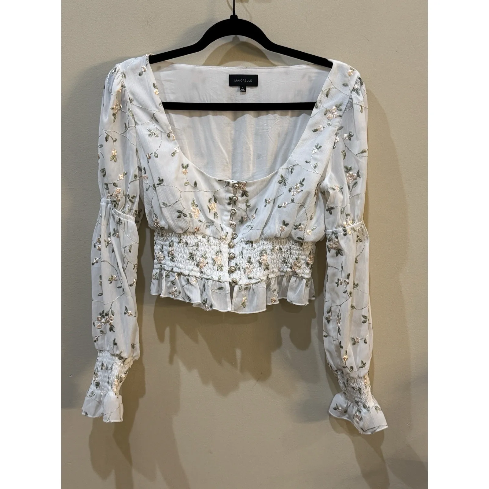 Majorelle Emerson floral crop top Lace Up Sheer balloon sleeves White Fairy Core - Image 4