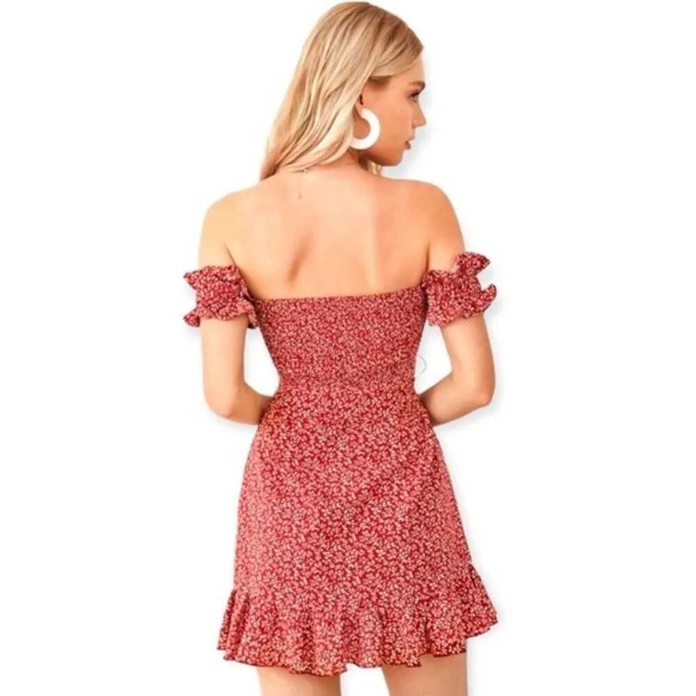 Shein Cut Out Ditsy Floral Ruffled Bardot Babydoll Dress - Image 3