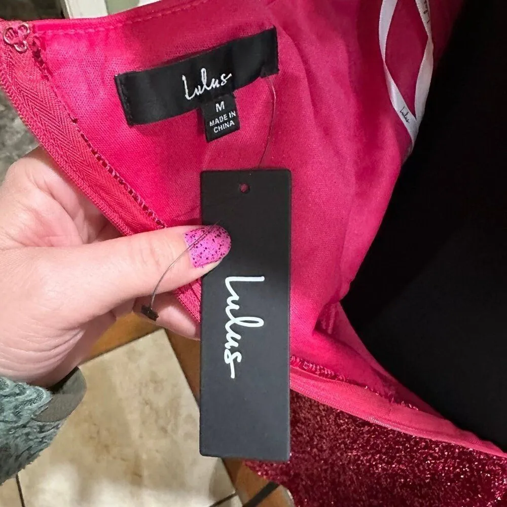 Lulus Shimmer Barbie City Fuchsia One Shoulder Mini Skater Dress Size M Pink Size M - Image 11