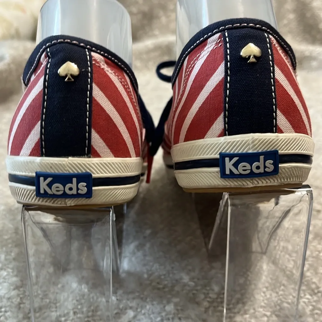 Kate Spade Keds Lace-up Canvas‎ Sneaker Red White Stripes Size 9 - Image 5