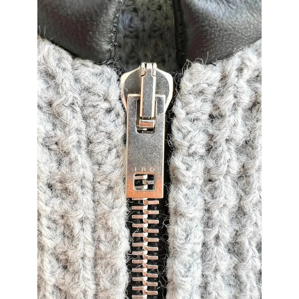 Iro Long Sleeve Ceylona Knit Leather Trim Zip Up Jacket Gray Women's FR 38 /US 6 - Image 7
