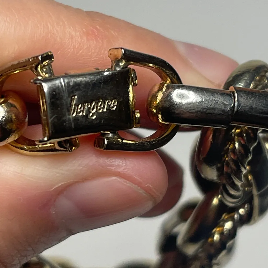 Signed Vintage BERGERE chain Bracelet Gold silver Tone circle link chain - Image 5