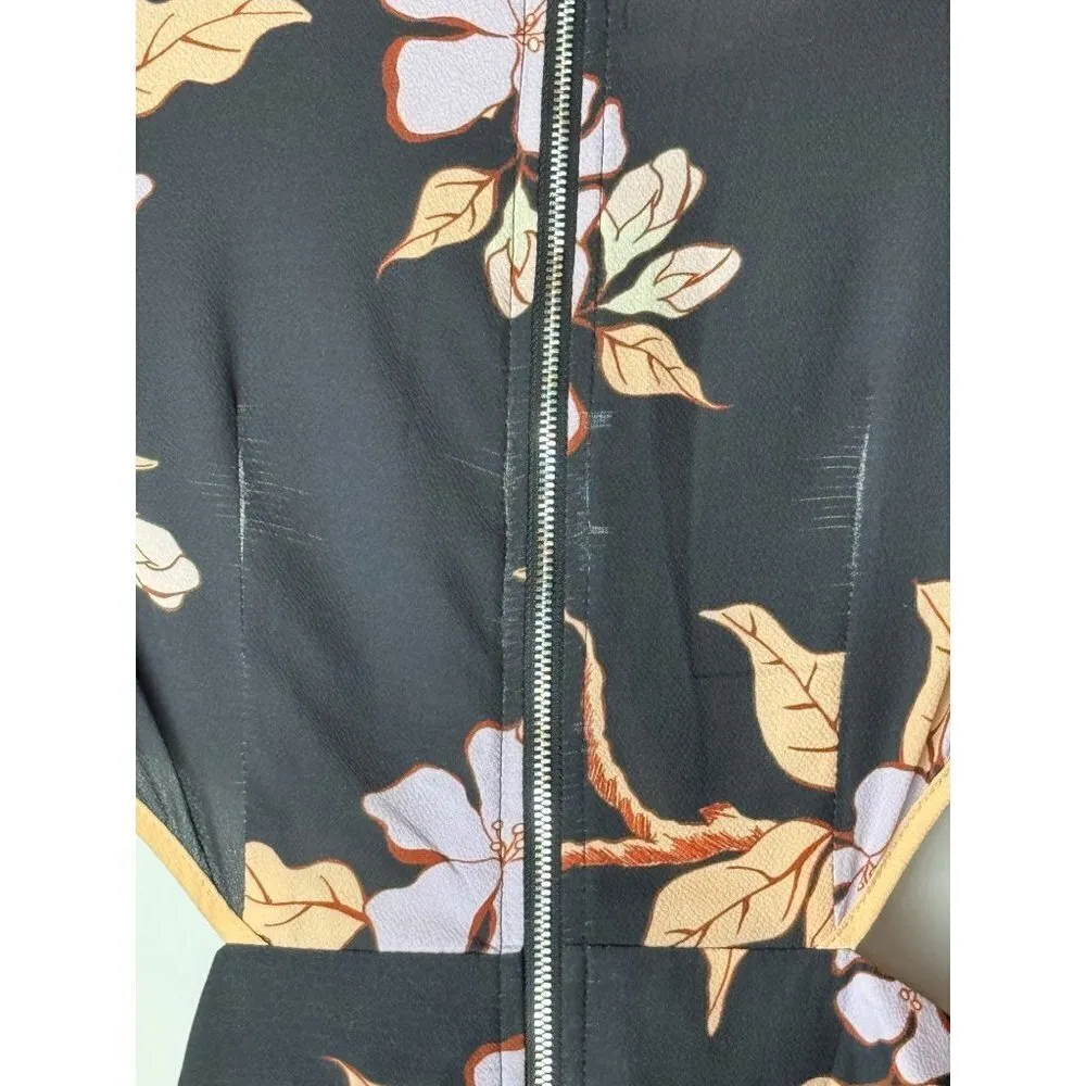 Angel Biba Black Floral Print Long Flare Sleeve Cut Out Detail Romper Size 6‎ - Image 8