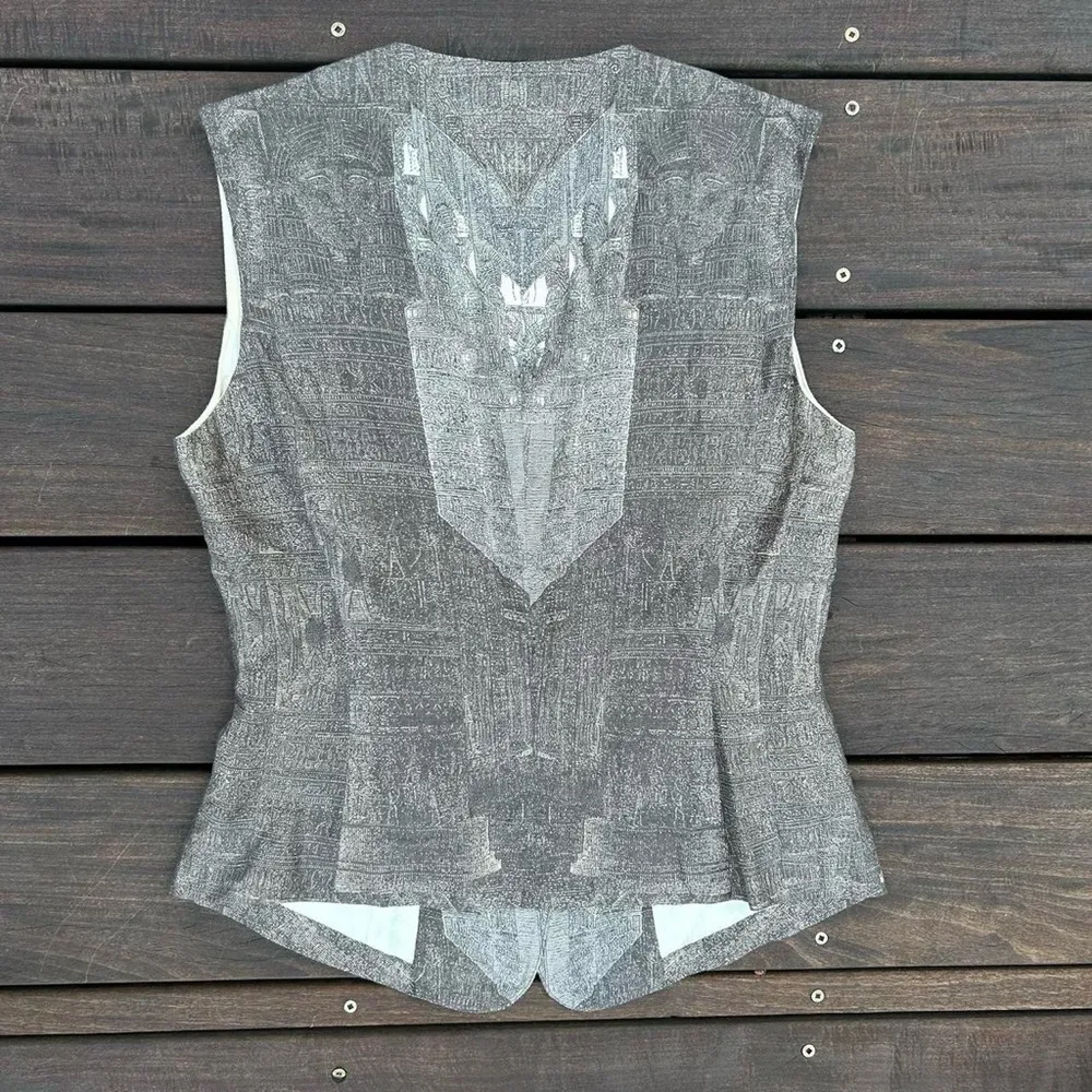 NWT Tan/White Vintage Vest Button Down w/ Egyptian Pharaoh Graphics Tan - Image 4