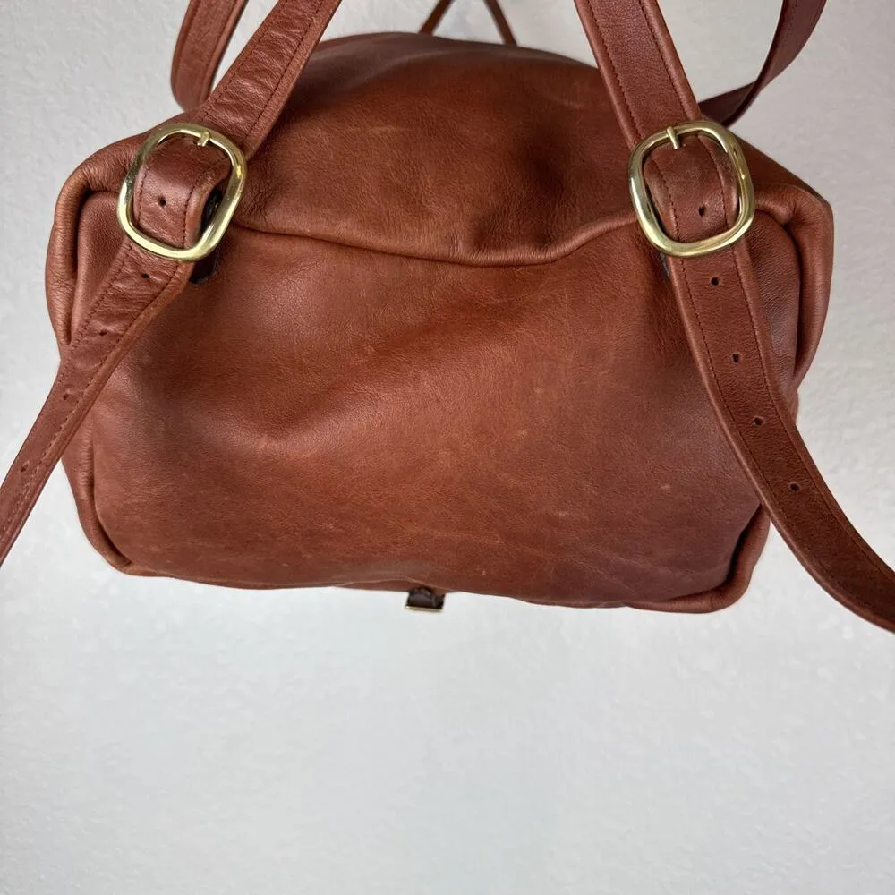 Vintage Handmade Brown Soft Leather Flap Backpack Rucksack Country Boho Hippie - Image 5