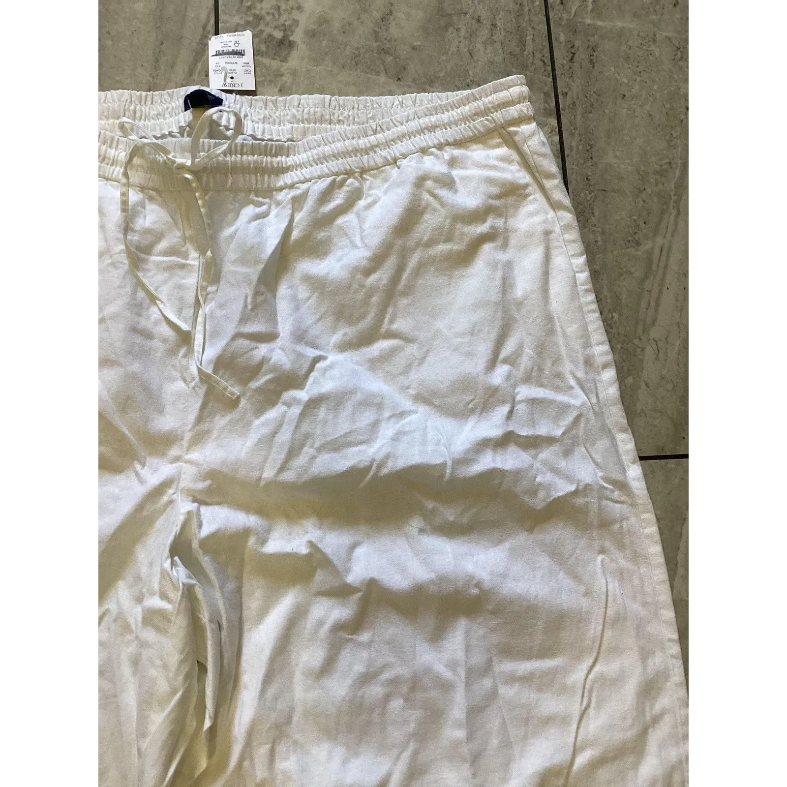 J Crew Pants Womens 24 Linen Blend Wide Leg Elastic Waist Drawstring Relaxed Fit White Size undefined - Image 2