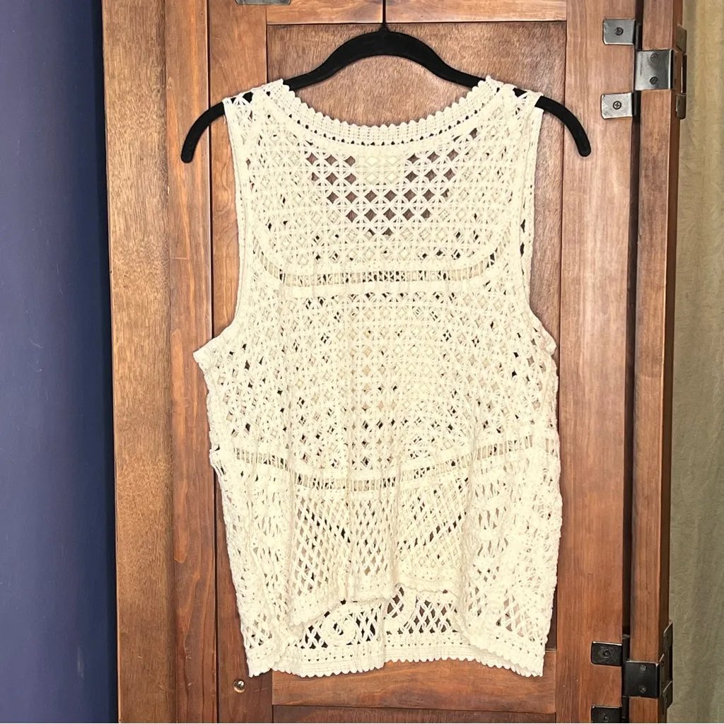 Easy Clothes Ecru Crochet Sleeveless Top Boho Festival Cottagecore Layering S/M Size M - Image 5
