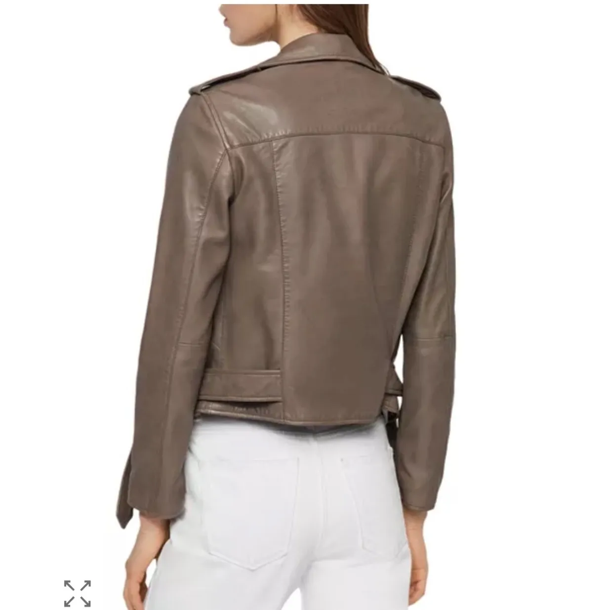 AllSaints Balfern Leather Biker Jacket Women's Size 0 Taupe Moto Fall Edgy - Image 2
