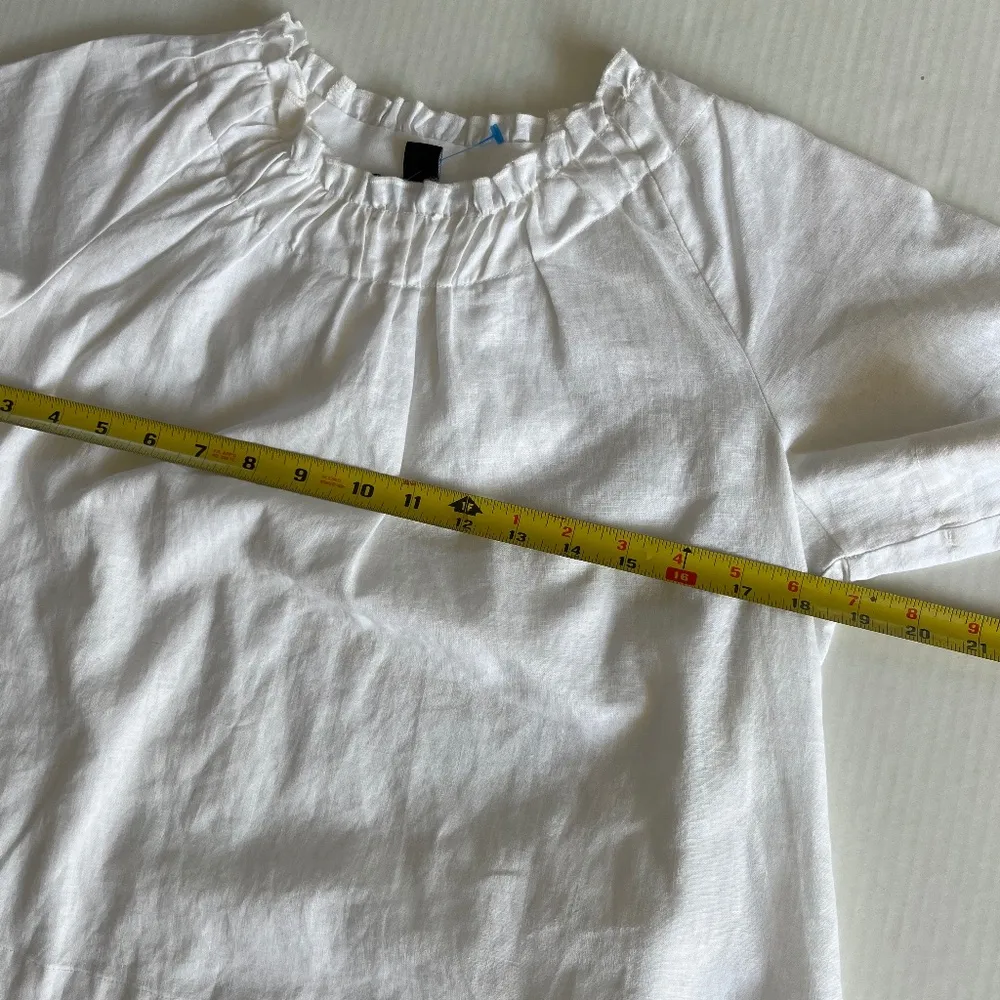 Saks Fifth‎ Avenue Sz S June Puff Sleeve Flare Crop Top Linen Blend Blouse White - Image 7