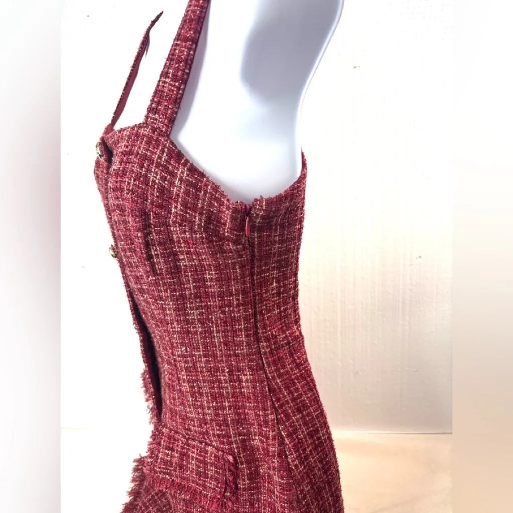 Mi ami XS Tweed Preppy Pink Red Mini Dress Londoner Look - Image 3