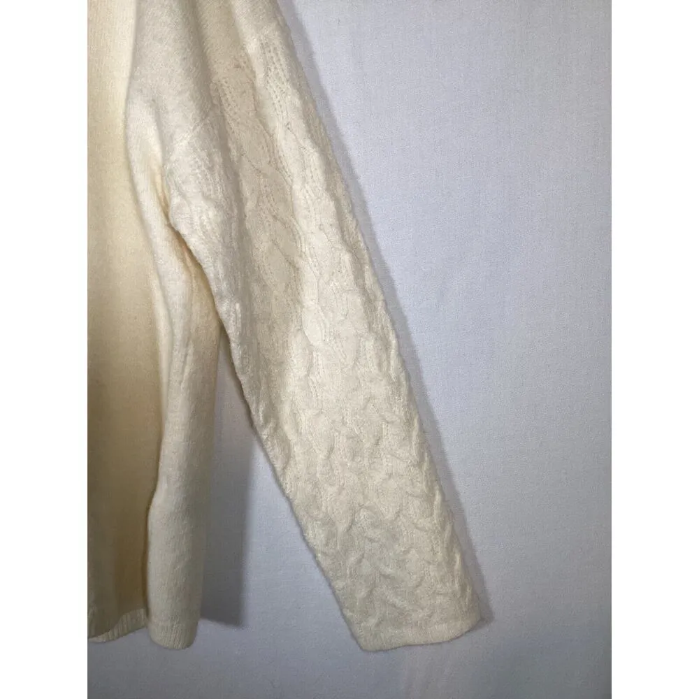 Calvin Klein Linen Knit Sweater Cream Cable Knit Long Sleeve Classic Womens Lg - Image 2
