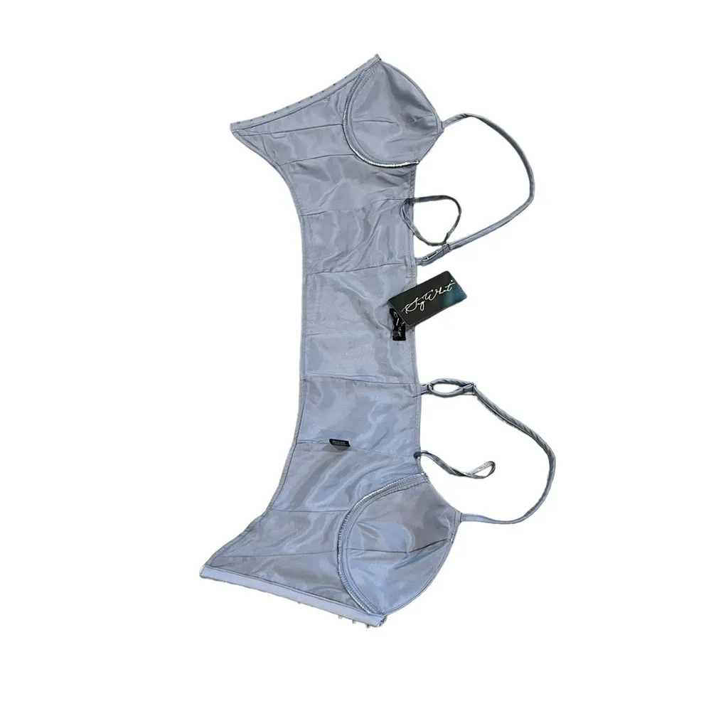 NWT Say What Light Blue Padded Cropped Bustier Top Front Closure Adj. Straps L - Image 7