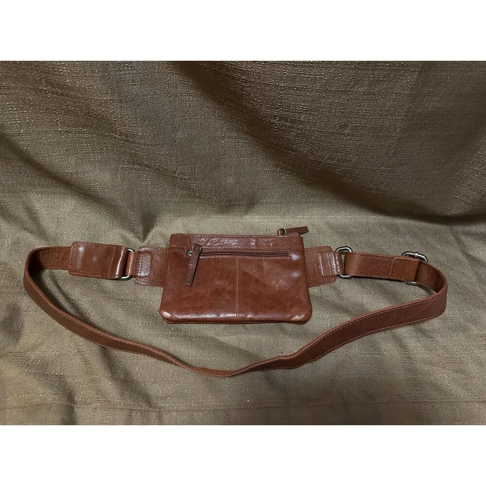 Spikes & Sparrow Missouri Brown Leather Belt Bag Fanny Pack Multi Storage Adjust Brown - Image 5