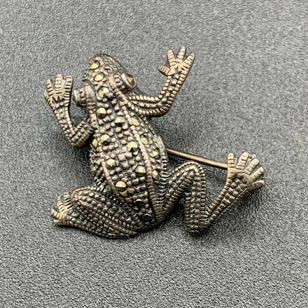 VTG Marcasite Stering Silver Frog Toad Pin Brooch 925 1” - Image 3