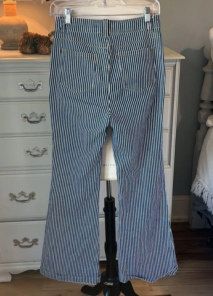 Striped Flare Leg Jeans Bell Bottoms Stretchy Womens Medium High Waist - Image 6