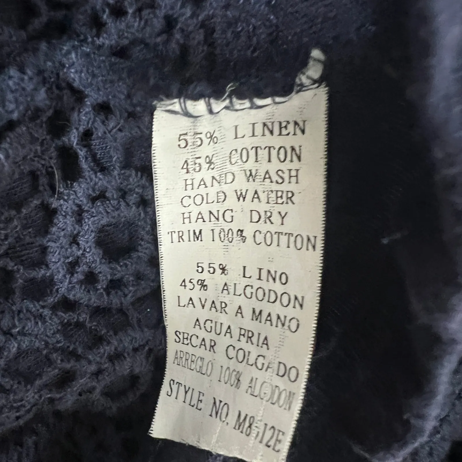 Monoreno Linen Cotton Crochet 3/4 Sleeve Women's Top Size Small Long Length - Image 9