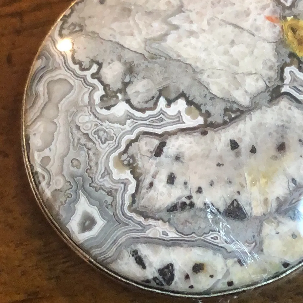 Sterling Silver Old Southwest Mexican Striated Agate Cabochon 925 Pendant - Image 4