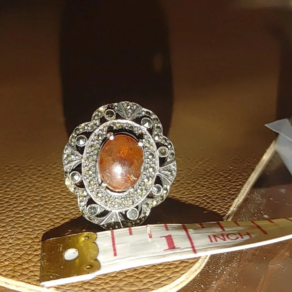 Filigree Ring Size 6 Baltic Amber Sterling Silver 925 Vintage Antique Style - Image 7