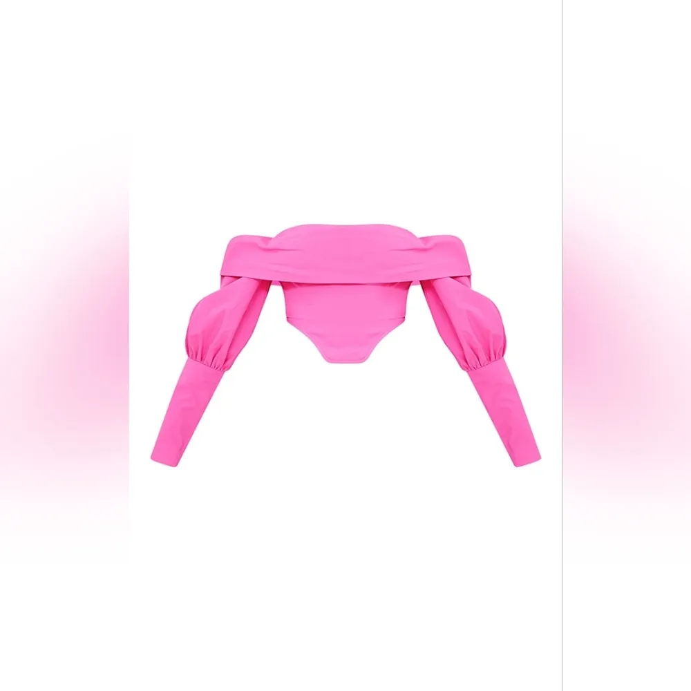 NWT prettylittlethings Hot Pink Woven Bardot Frill Corset   4 - Image 5