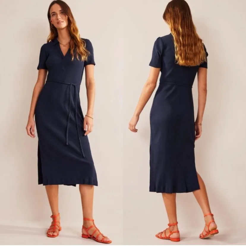 Boden‎ Ribbed Jersey Midi Shirt Dress in navy blue size 12 work office career - Image 2