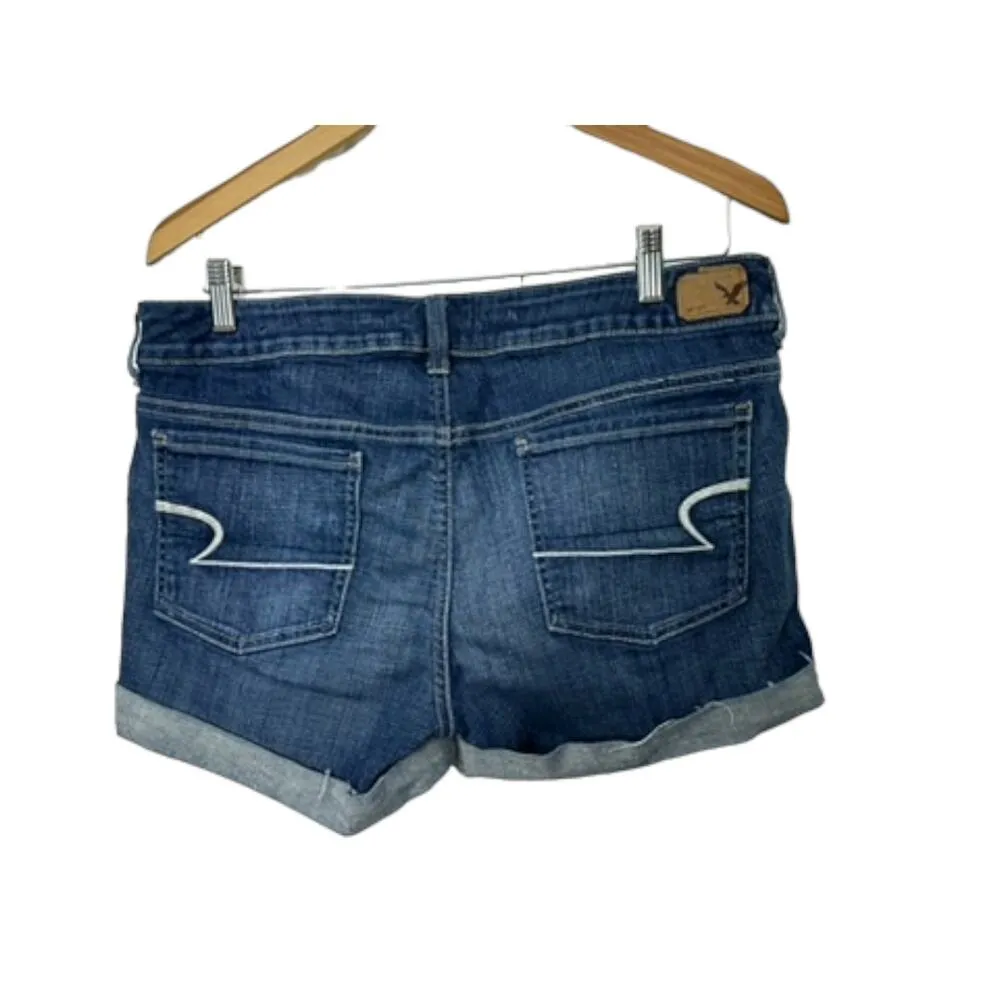 Denim & Co Dark Rinse Distressed Cut Off Denim Jean Shorts Women's Sz 12 - Image 7