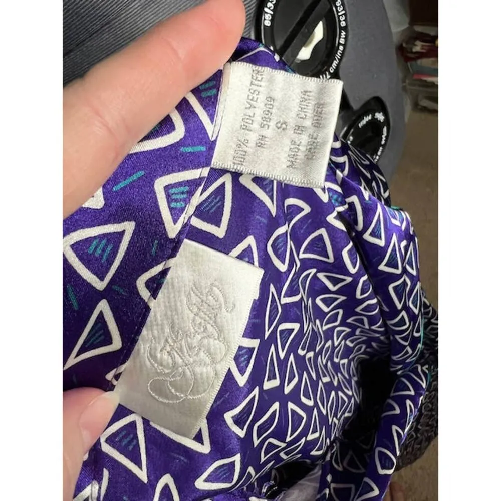 blouse satin geometric 1980s purple teal - Image 8