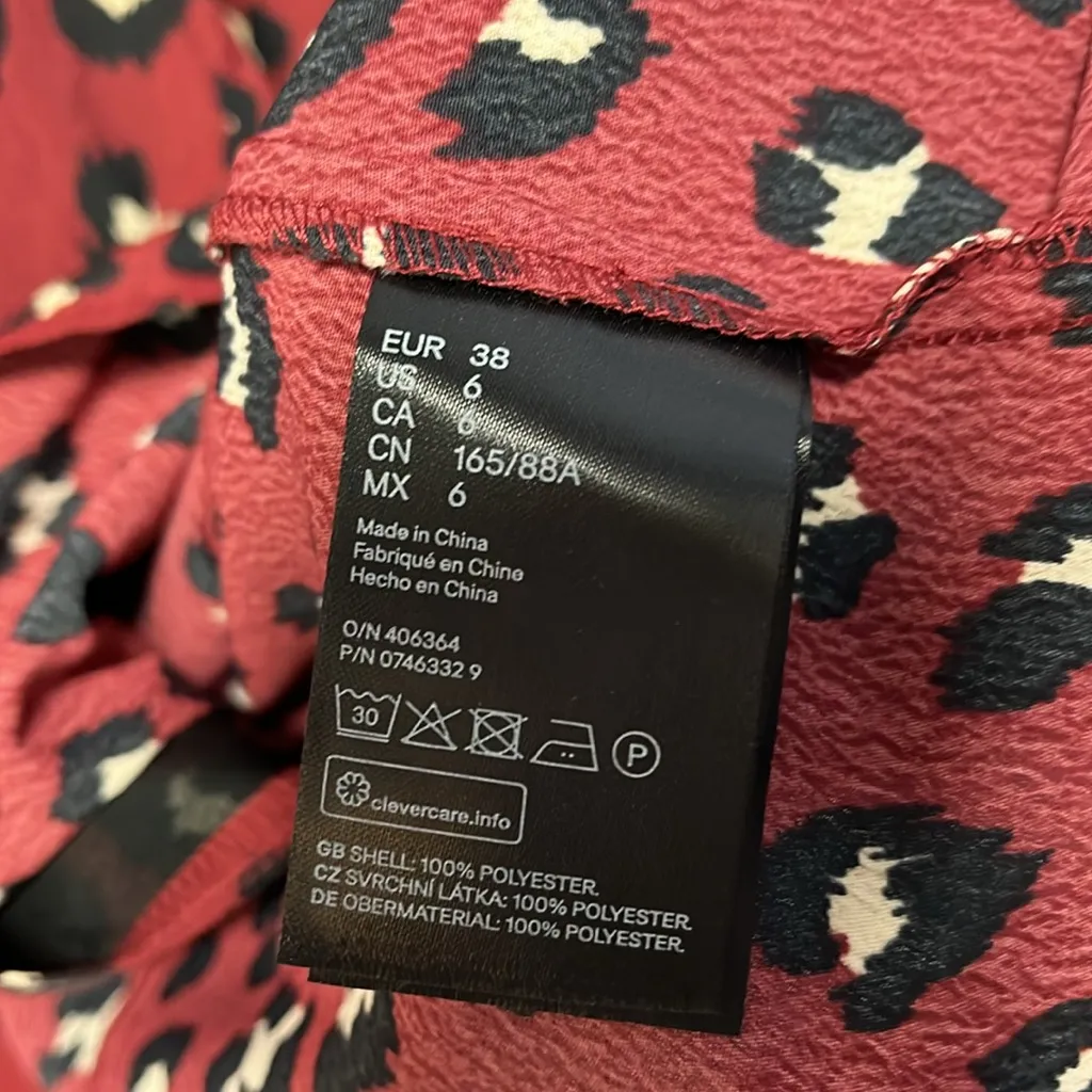 NWT Divided H&M Dress Burgundy Red Cheetah Leopard 🐆 Wrap Long Sleeve Size 6 - Image 5