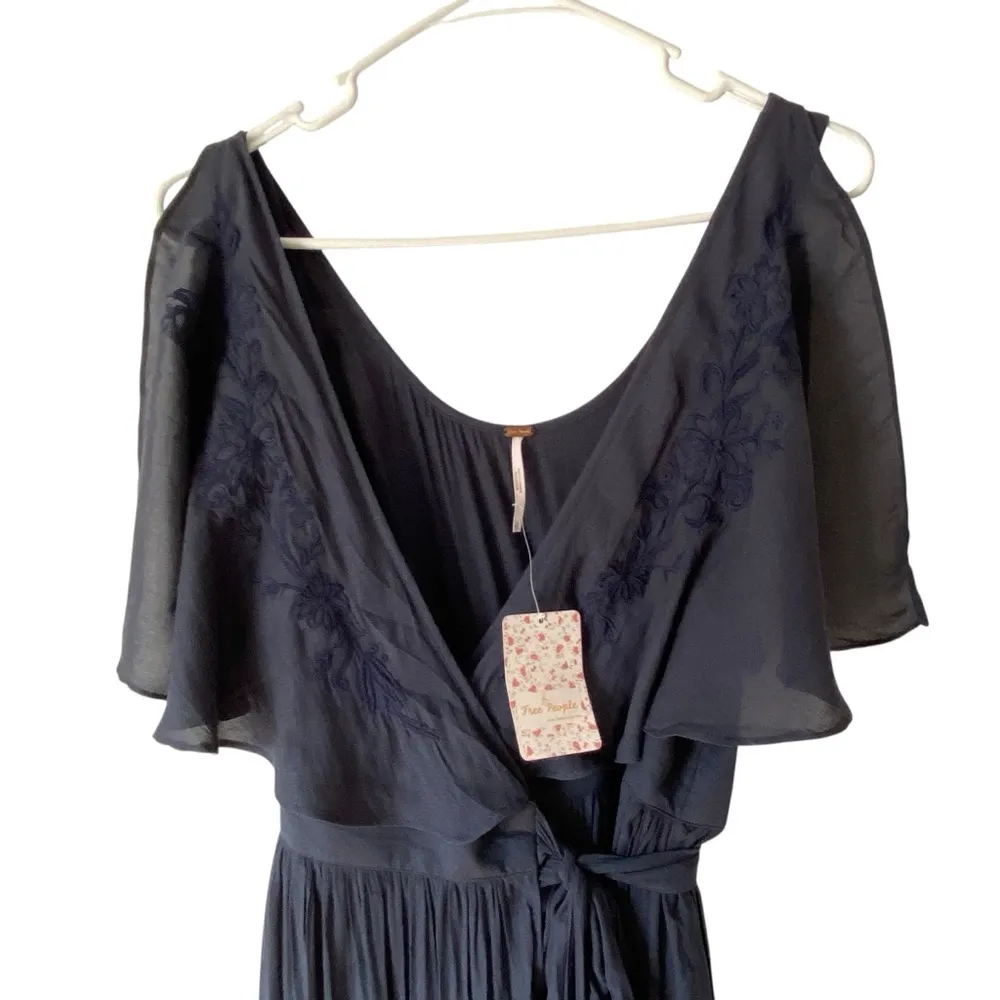 Free People NWTs Fiona Midnight Blue Navy Wrap Maxi Dress size small - Image 5