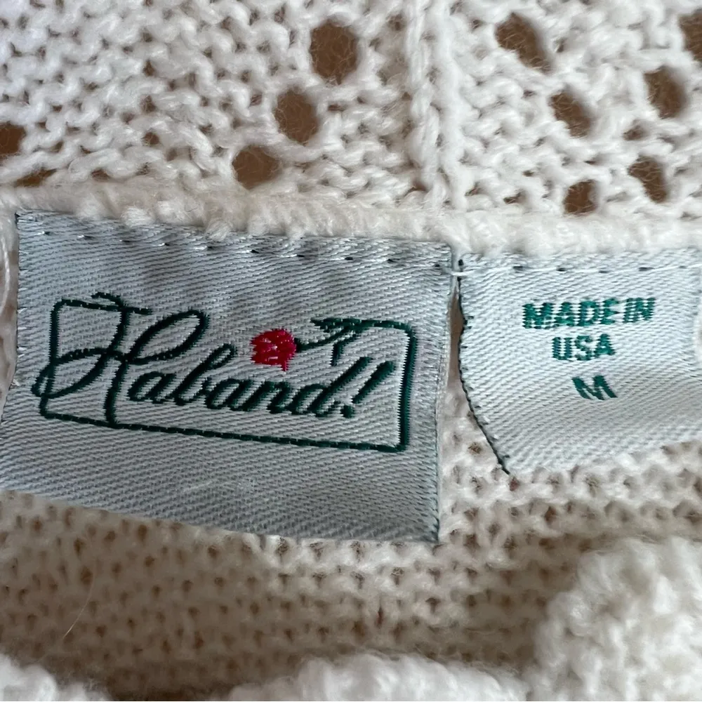 VTG Y2K White Knit Crochet Sweater Top Short Sleeve Stretch Cottage Dressy Sz M Size M - Image 8