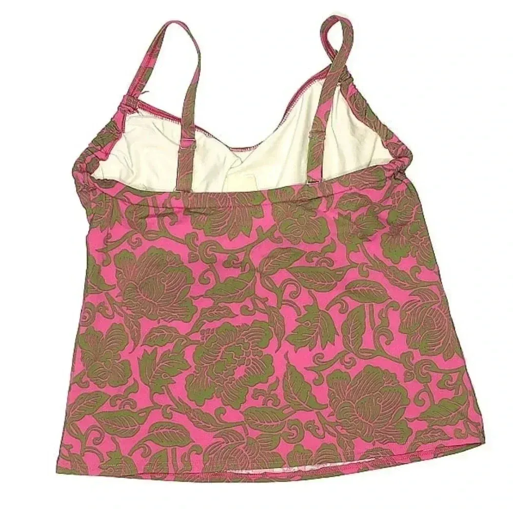 Lands’ End Pink & Green Tropical Floral Print Tankini Swimsuit Top Size 8 - Image 3