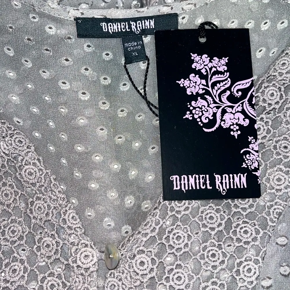 🎄Daniel Rainn Silk Swiss Dot Crochet Bohemian Tunic Blouse - Image 5