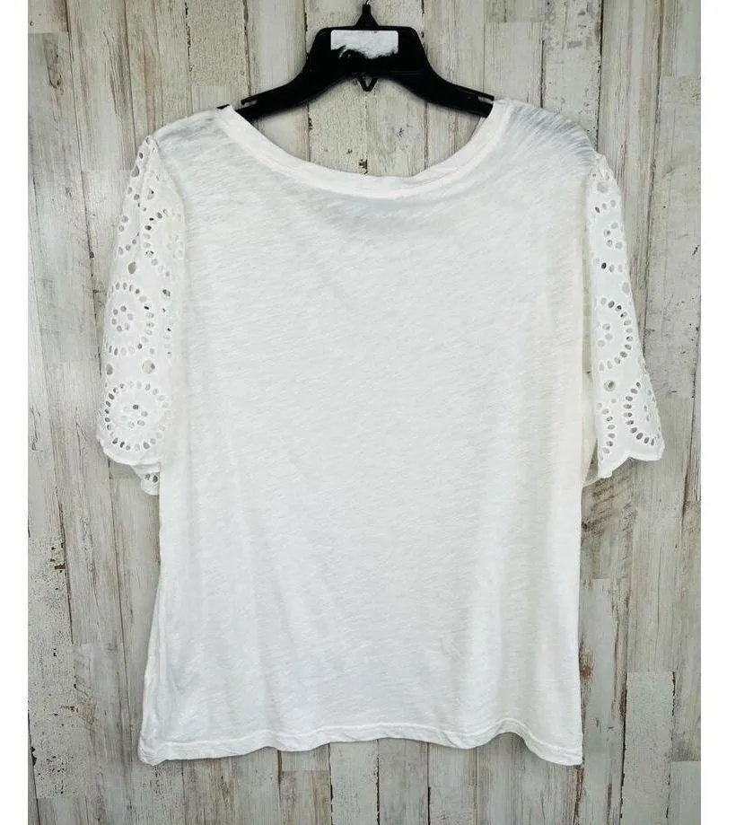T Tahari White Eyelet Embroidered Lace Short Sleeve Blouse Size XL - Image 5