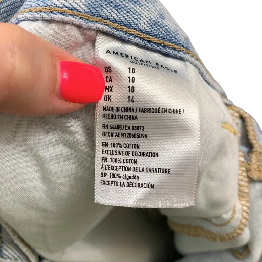 American Eagle Mom Ripped/Distressed Light Wash Cutoff Jean Shorts - Image 4