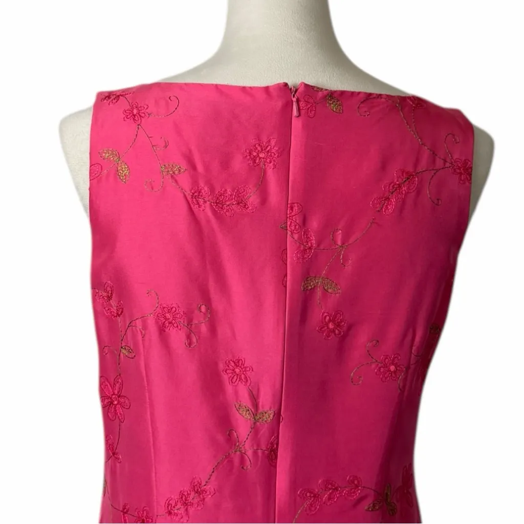 Harold’s Vintage Pink Floral Embroidered Sleeveless Silk Dress Women’s Size 4 - Image 8