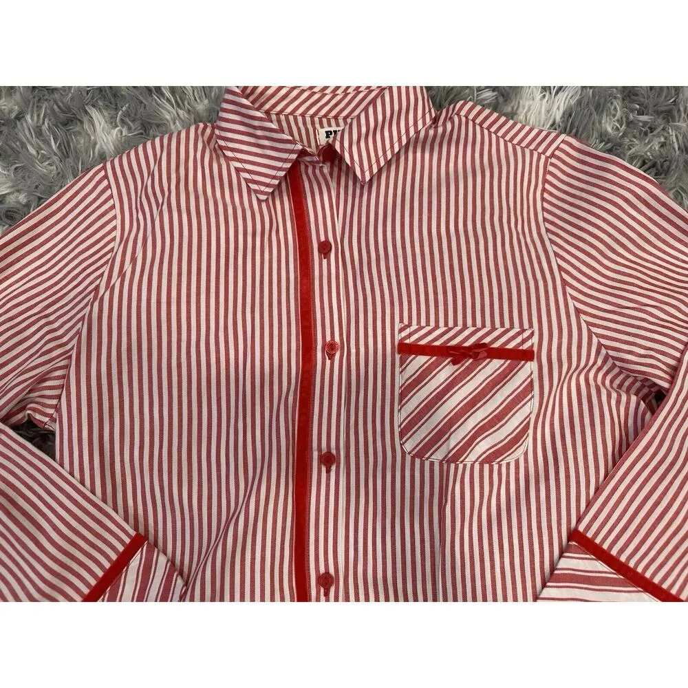 Victoria's Secret Festive Flannel Velvet Trim Sleep Shirt Medium M NWOT - Image 2