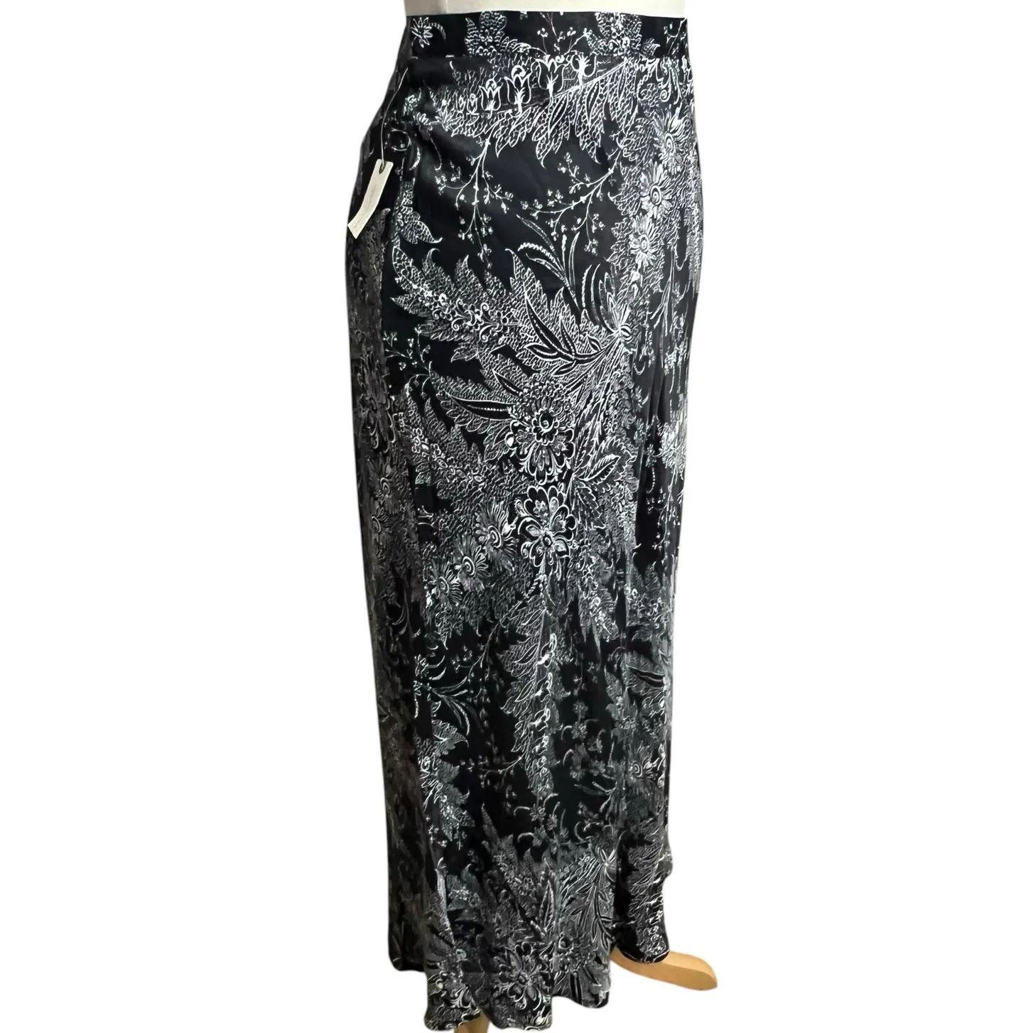 Anthropologie Bias Satin Midi Skirt 8 Black Floral Romantic Fairy Whimsygoth NEW - Image 3