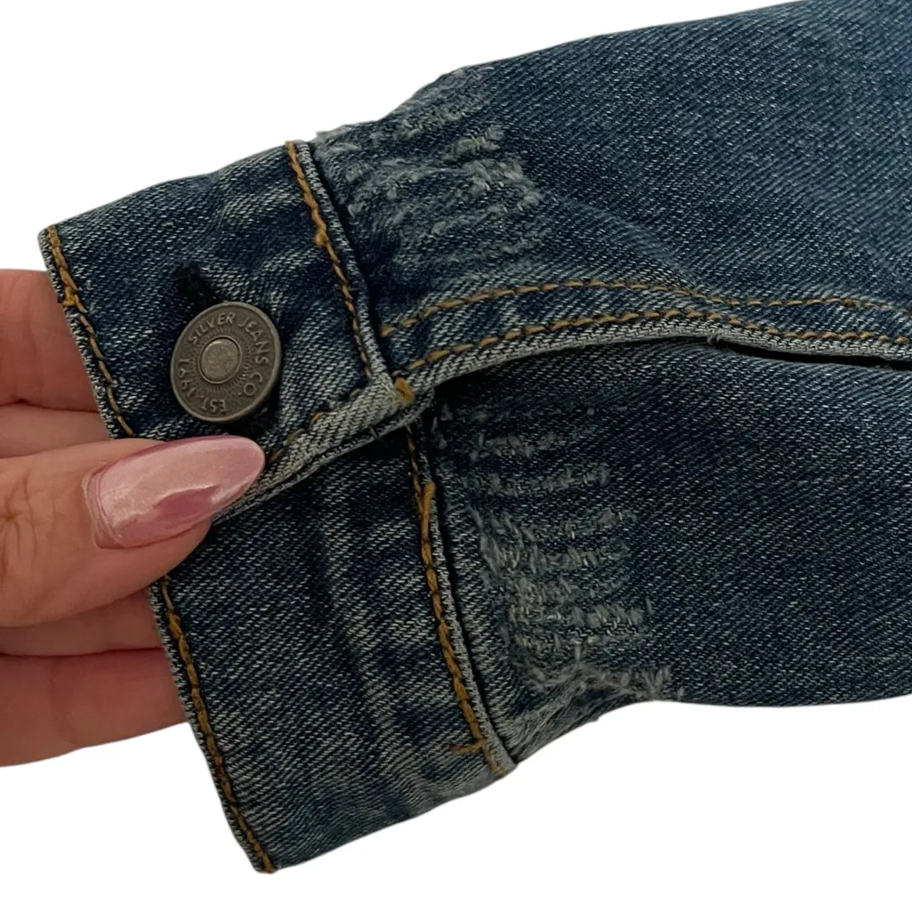 Silver Jean Company Women’s Shelby Cropped Denim Distressed Frayed Jacket S - Image 14